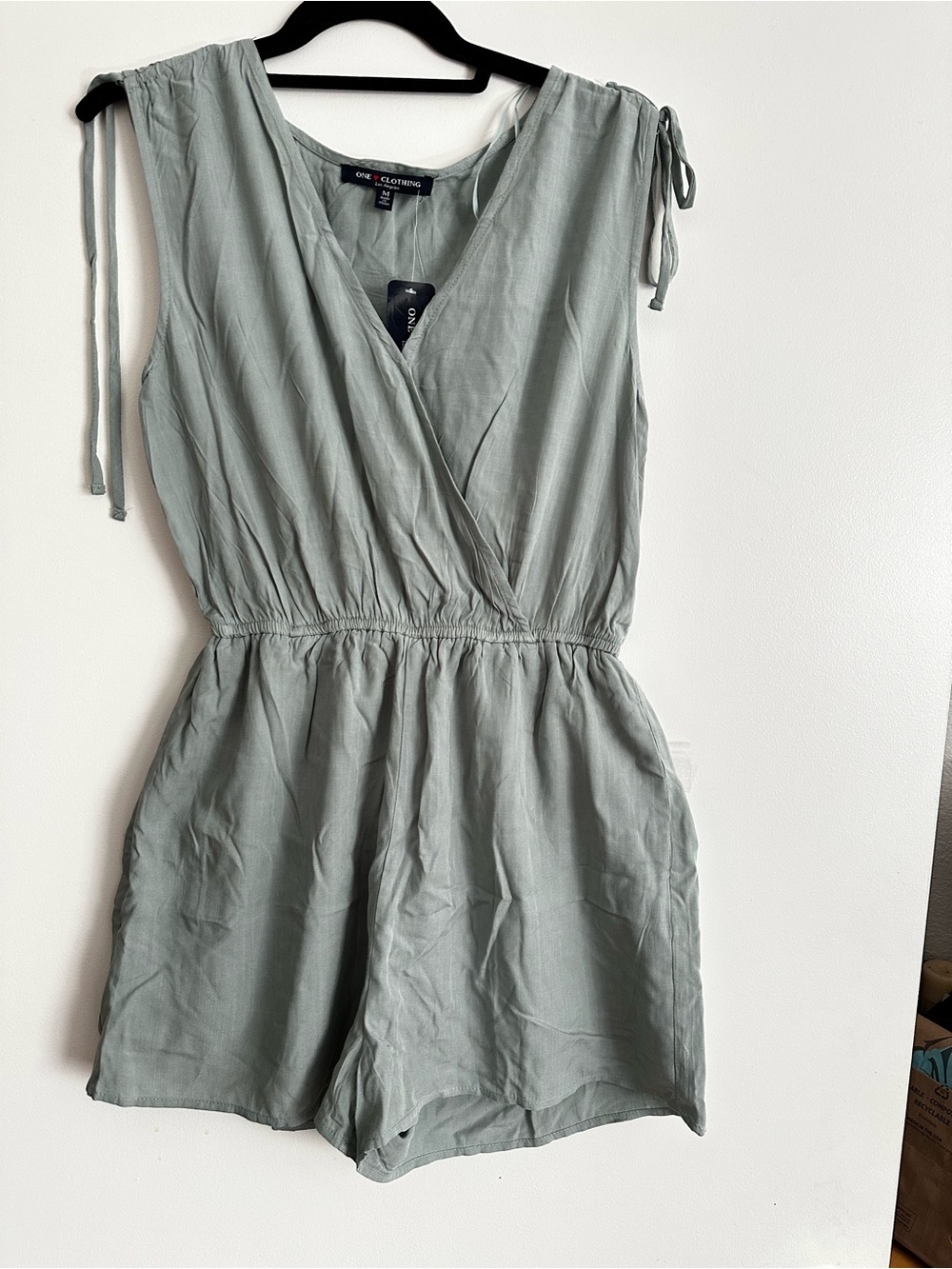one clothing Sage Green Sleeveless Tie-Shoulder Romper